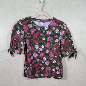 2/$10 03141 Zara green and pink floral puff sleeve blouse M